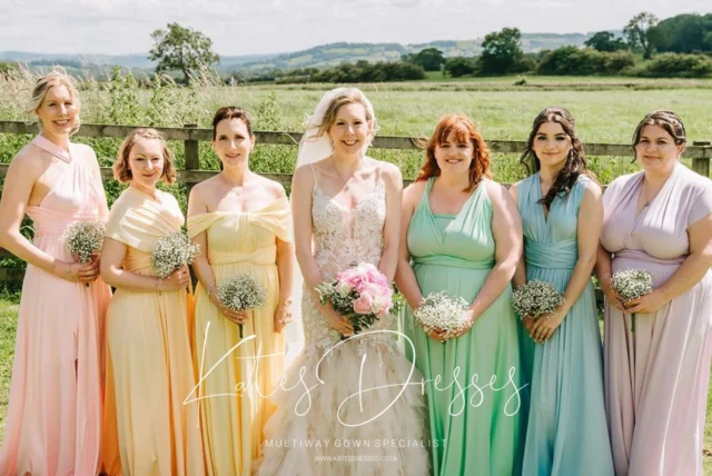 “Pastel Perfection, Styled Their Way”

Our classic multi-way dresses in soft pastel shades let each bridesmaid shine in her own way — one dress, styled uniquely to suit her individual style.
⠀
From elegant halters to stunning plunge, these dresses are as versatile as your bridal party is beautiful.

Marshmallow | Peach | Lemon | Mint | Powder Blue | Soft Lavender 
⠀
#PastelBridesmaids #MultiwayDresses #StyledTheirWay #BridesmaidInspo #WeddingStyle #BridalPartyGoals #TimelessElegance #LuxeBridalwear