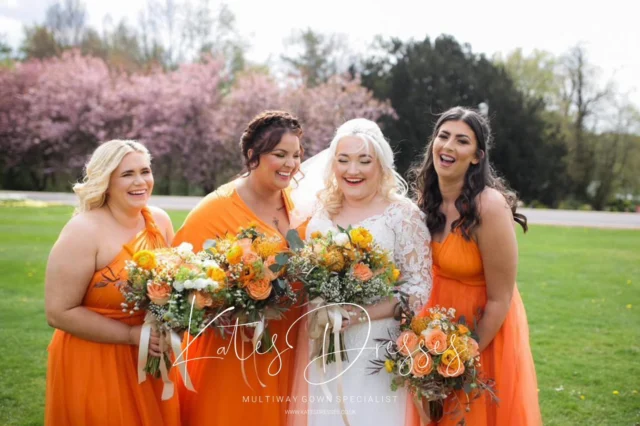 Soft tulle, pumpkin vibes for these dreamy girlies! 🧡

Giving ultimate bridesmaid vibes with those beautiful bouquets! 

Order your colour swatches and sample dresses today via our website 

Www.katesdresses.co.uk 

#bridesmaiddress #orangewedding #weddinginspo #bride2026